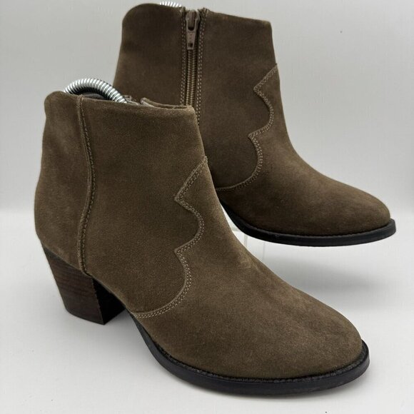 Seychelles Brown Leather Heeled Ankle Boots Zip Booties Western SZ 6.5 - Picture 1 of 8